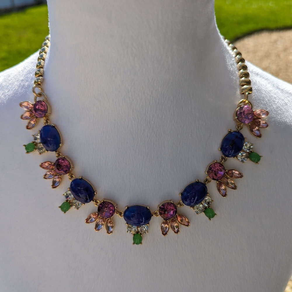 Talbots Multicolor Gemstone Statement Necklace - Blue, Pink, Green, Gold